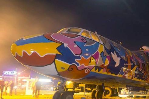 Возле аэропорта Киев установили разрисованный самолет