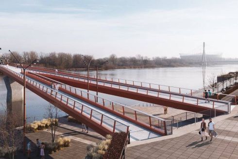 В Варшаве строят один из самых длинных в мире велопешоходных мостов: визуализации