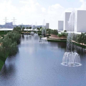 На Троєщині з'явиться новий парк з фонтанами на воді: візуалізації