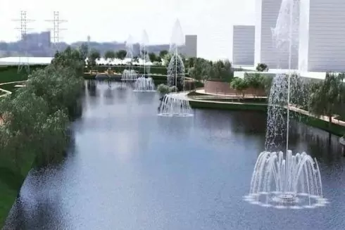 На Троєщині з'явиться новий парк з фонтанами на воді: візуалізації