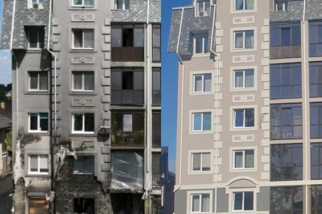 Фото. У Бучі відбудували зруйнований росіянами багатоквартирний будинок