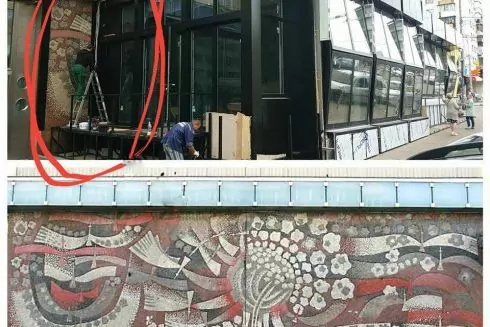 Ресторан на Печерську закрив прибудовою мозаїку. Активісти вимагають її знести