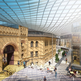 На Арсенальній площі хочуть побудувати офісний центр зі скляною галереєю: візуалізація
