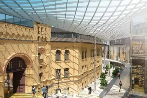 На Арсенальній площі хочуть побудувати офісний центр зі скляною галереєю: візуалізація