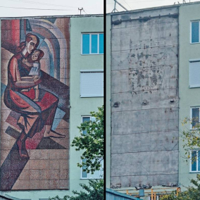 В Чернигове демонтировали мозаику «Материнство» на торцевой стене роддома