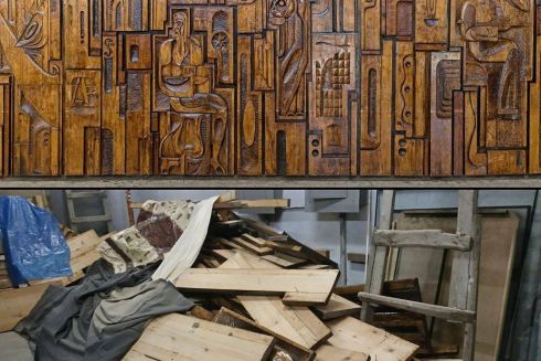 У НАУ демонтували дерев'яне панно з ученими