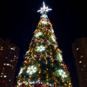 На Дарнице зажгли 10-метровую новогоднюю елку и сказочные фотозоны