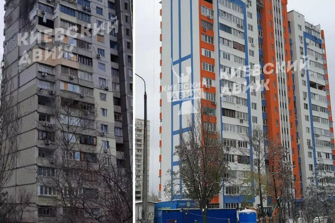 До і після: Як відновили багатоповерхівку на Позняках, яка постраждала від російської ракети