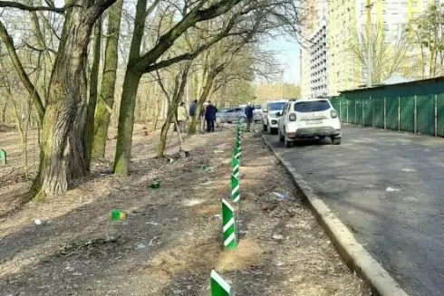 На Новобіличах встановили стовпчики, щоб завадити паркуванню автівок у лісі