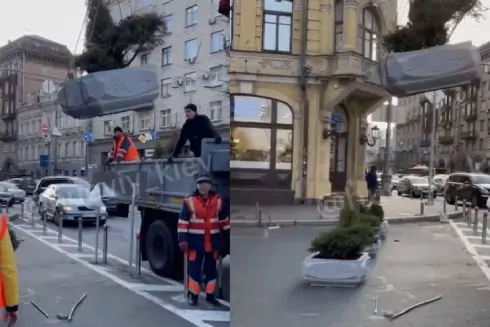 Фото. Пішохідну зону на Бессарабці огородили клумбами