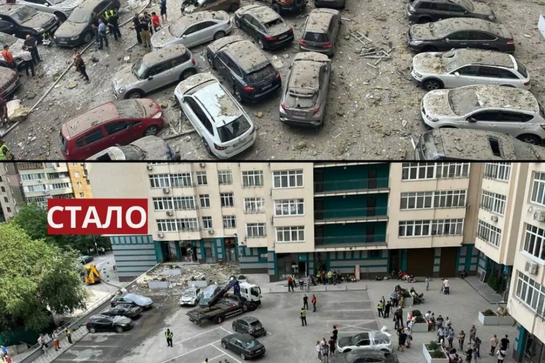 Кияни розчистили двір багатоповерхівки на Солом'янці, в яку влучив уламок ракети